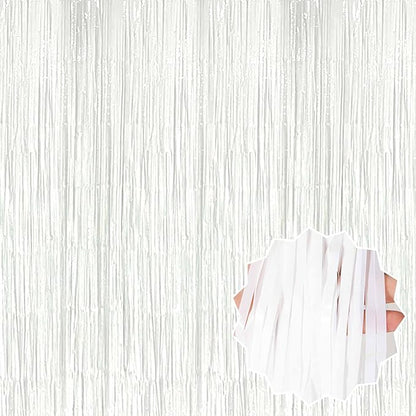 6 Pack Macaron White Foil Fringe Curtains Backdrop, 3.28 x 8.2 Ft Metallic Streamers Tinsel Curtains Background for Photo Booth, Birthday, Weddings, Carnivals, Graduation, Themed Party Decorations