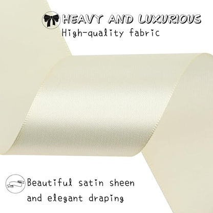 Rice White Solid Satin Ribbon 2 Inch 25 Yards Solid Polyester Fabric Ribbon for Gift Wrapping Wedding Christmas Baby Shower Birthday Party Decoration Handmade Immortal Flower Craft