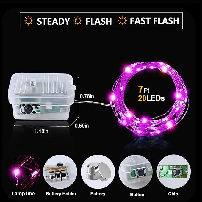 Aogist Led Fairy Lights 3 Modes Battery Operated String Lights Waterproof Silver Wire 7 Feet Firefly Starry Moon Mason Jar Lights for DIY Wedding Party Christmas (Pink, 8 Pack)