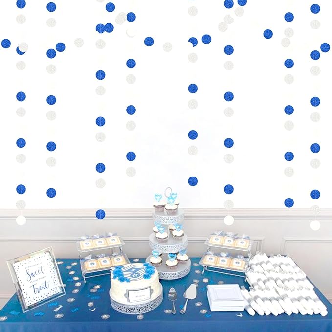 Navy-Blue White-Silver Birthday Party-Decorations Streamers - 52FT Graduation Hanging Paper Garland Banner,Baby Bridal Shower Wedding Engagement Bachelorette Supplies Backdrop Decor Hugtmr