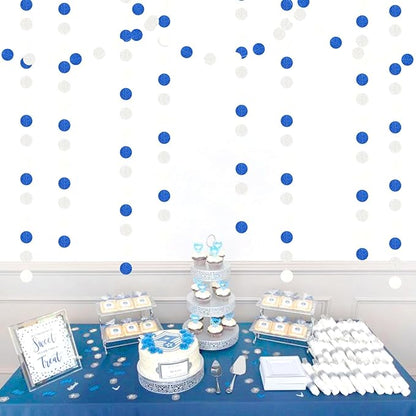 Navy-Blue White-Silver Birthday Party-Decorations Streamers - 52FT Graduation Hanging Paper Garland Banner,Baby Bridal Shower Wedding Engagement Bachelorette Supplies Backdrop Decor Hugtmr