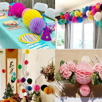 8pcs 8inch Paper Honeycomb Balls Decorative Tissue Honeycomb Balls Paper Pom Poms Flower Balls Art Hanging Balls for Birthday Wedding Nursery Baby Shower Home Decor (8inch, Lt-Pink)