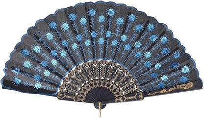 QIRMIZI 30 Pack Fabric Folding Handheld Fans, Perfect for Weddings, Parties, and Dancing,Light Blue