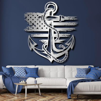 lunwall Metal Anchor Wall Decor, Anchor Metal Sign, Metal Anchor Decor, Anchor Metal Wall Art, Metal Nautical Wall Decor, Metal Wall Decor Coastal, Anchor Wall Decor (silver, 35L x 32W / 90 x 81 cm)