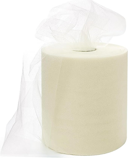 6" x 200 Yards Lvory Tulle Fabric Rolls, Lvory Spool Tulle Ribbon for DIY Tutu Skirt Wedding Decoration Baby Shower Birthday Party Backdrop Gift Wrapping Bow Craft Supplies