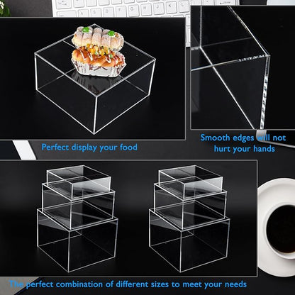 3Pcs Clear Buffet Risers Acrylic Boxes Display Food Risers for Buffet Table Platter Parties Weddings Catering Dessert Collectibles Figures Show ( 6''x7''x8'')