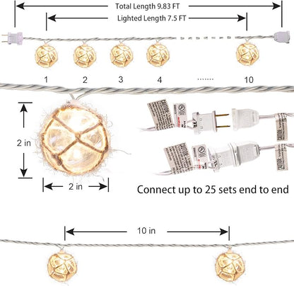 Nautical Fish Float String Lights Outdoor, Beach String Lights Set of 10 Clear G50 Ball Nautical Float Lights String for Room Wall Decor Outdoor Patio Decorations