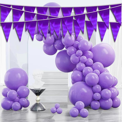 40M/130FT Purple Triangle Pennant Banner Flag Metallic Fabric Bunting Garland for Christmas Graduation Wedding Engagement Anniversary Bachelorette Birthday Bridal Shower Valentines Hen Party Supplies