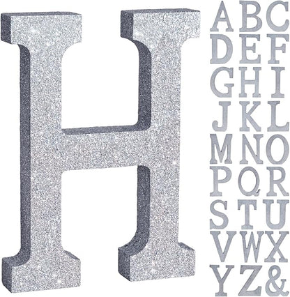 TONIFUL 8 Inch Silver Glitter Letter H Table Centerpiece A-Z Silver Birthday Party Decorations,Silver Alphabet H for Birthday,Chrismas,Graduation,Bridal Shower,Wedding,Anniversary Party Supplies