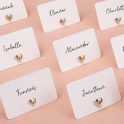 UNIQOOO 12Pcs Decorative Gold Love Heart Place Card Holders Bulk, Romantic Name Card Stands Set, for Wedding Engagement Decor, Table Setting, Business Card, Name Tag, Party Food Labels