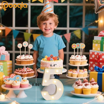 Pooqla Colorful Lighted Numbers with Remote, 35 Colors Light Up Numbers for Party, RGB LED Marquee Number Lights Gift for 5th Birthday Decorations, Wedding, Bar, Night Light, Home Decor, Number 5