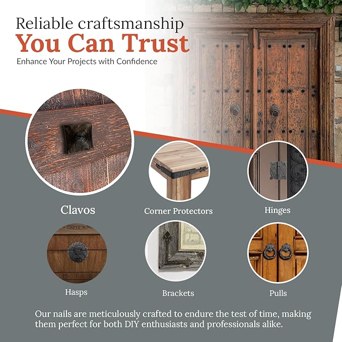 50 Pack 0.75" Square Head Iron Clavos Decorative Nails – Unfinished – Handmade Rustic Square Fasteners for Farmhouse Shutters, Faux Wood, Barn Doors, Shutters, and Gates – Ornamental Wood Accent