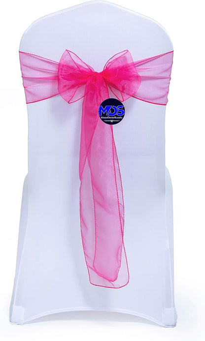 MDS Pack of 200 PCS Organza Chair Sashes Wider Dining Chair Bows Ribbon Tie Back for Wedding Party Birthday Bridal Shower Reception Event Banquet Home Chair Cover Decoration - Magenta
