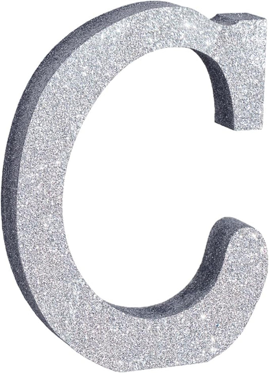 TONIFUL 8 Inch Silver Glitter Letter C Table Centerpiece A-Z Silver Birthday Party Decorations,Silver Alphabet C for Birthday,Chrismas,Graduation,Bridal Shower,Wedding,Anniversary Party Supplies