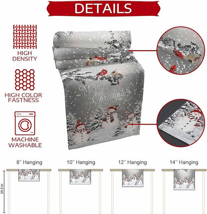 Christmas Snowman Cotton Linen Table Runner for Dining Kitchen, Snowflakes Xmas Pine Tree Wedding Outdoor Party Tablerunner Decoration Winter Bird Dresser Scarf Coffee Tablecloth Runners 13x72 Inches