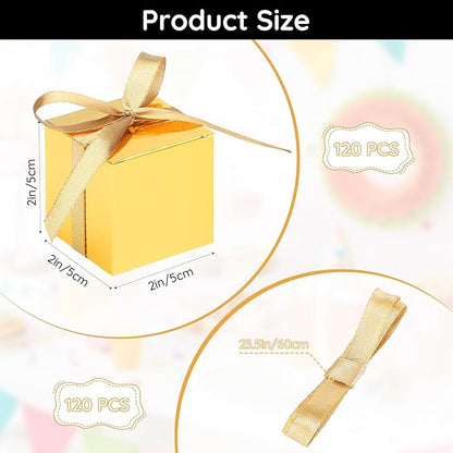 EUSOAR Small Gift Boxes with Lids, 120pcs 2x2x2 Inches Gold Party Favor Box Soap Packaging with Ribbon, Cube Candy Box Mini Muffins Bags Macaron Container for Birthday Advent Calendar DIY Supplies