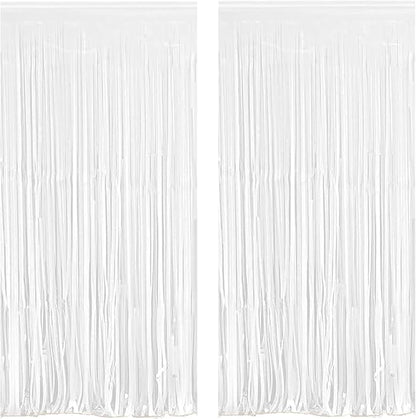 White Foil Fringe Curtain 3.3×8.3FT 2 Packs, Metallic Tinsel Curtains Party Streamers for Birthday Graduation Baby Shower Decoration (2pcs,3.3FT×8.3FT, White)