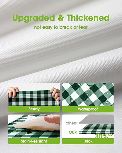 Pureegg Plastic Table Cloth Disposable 10 Pack, 54 x 108 Inch Table Cloths, Party, Picnic, Decorative Gingham Tablecloths, Rectangle, Green and White Checkered Cover, Leakproof & Sturdy, Green Plaid