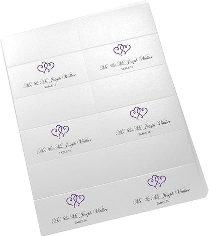 Linked Hearts Printable Place Cards, Purple (Choose Color), Set of 60 (10 Sheets), Laser & Inkjet Printers - Wedding, Party, Dinner, and Special Events - Made in the USA
