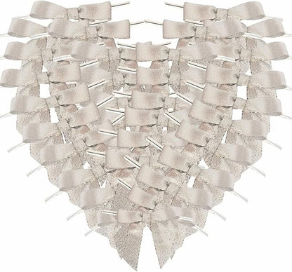 50pcs 2-1/2" Metallic Satin Silver Bows for Crafts Pretaied Christmas Bows with Twist Ties Hot Cut Tails for Christmas Decoration (Silver)