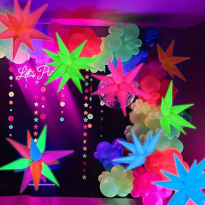 Mega-L Glow Glow in The Dark Party Supplies, 5 Pcs Neon Star Balloons Kit – Neon Foil Explosion & 12 pt Cone Balloons for Arches/Garlands. Perfect for Birthday, Wedding, Anniversary, Graduation Party