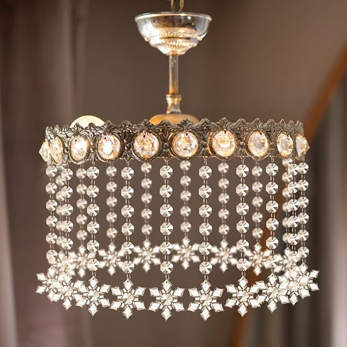 Nuenen 100 Pcs Acrylic Hanging Crystals for Centerpieces Chandelier Clear Crystal Garland Strands Ornament Acrylic Clear Beads Prisms Pendant for Christmas Tree Window Home Decoration(Snowflake)