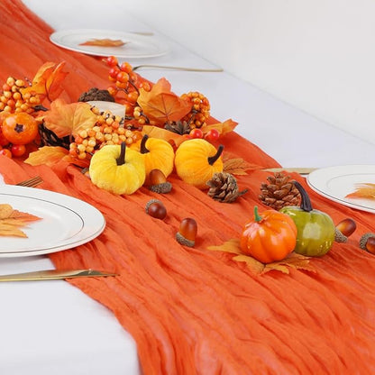 10 Packs Orange Halloween Table Runner Cheesecloth 10FT Fall Burnt Orange Cheese Cloth Table Runner Sheer Boho Rustic Gauze Table Cloth for Wedding Party Baby Shower Decor