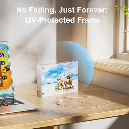 5 Pack 5x7 Acrylic Picture Frames - 20% Thicker Double Sided Magnetic Frame with UV Protection - Freestanding Clear Frameless Display for Tabletops - Modern Photo Frame Set for Home & Office Decor
