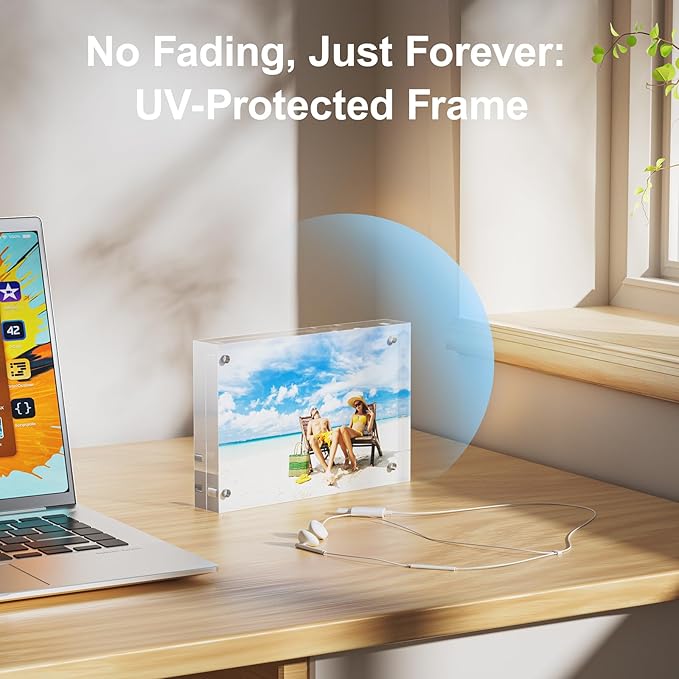 5 Pack 4x6 Acrylic Picture Frames - 20% Thicker Double Sided Magnetic Frame with UV Protection - Freestanding Clear Frameless Display for Tabletops - Modern Photo Frame Set for Home & Office Decor