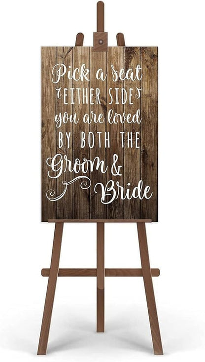 Rustic Wooden Signs Pick a Seat Not A Side Sign You Are Loved by the Groom and Bride, Wedding Signs Wall Art Decor Kitchen Cafe Pub Decor Gift 18x12 INCH