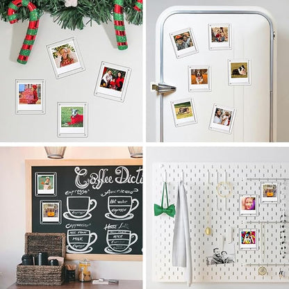 Acrylic Magnetic Refrigerator Picture Frames, 4.2"*3.46" Magnetic Fridge Clear Photo Frames Compatible with Polaroid Camera Instax Wide 300/210/200 Films for Refrigerator/Locker/Wall, 6Pack