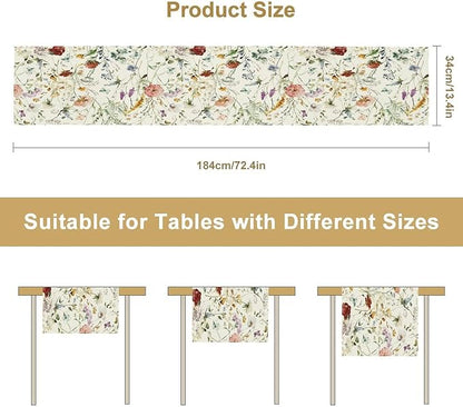 Floral Butterfly Table Runner,Rustic Colorful Flower Botanical Watercolor Pattern Print Burlap for Hotel Indoors Outdoor Dining Room Kitchen Holiday Party, 13x60in