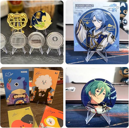 yuntop 20 Packs Acrylic Easel Stands Display Stand Mini Clear Holder for Displaying Small Artworks, Coins, Pocket Watches, Challenge Medals (2.12x 1.4 Inch)