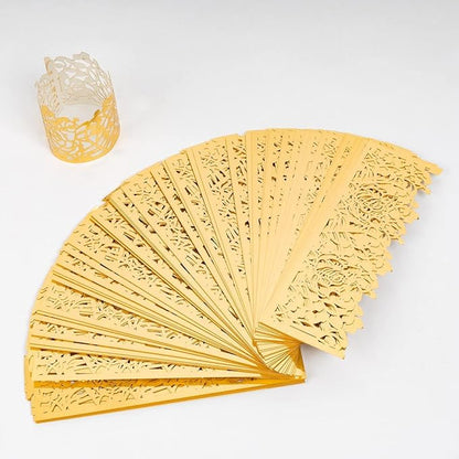 100pcs Disposable Rose Flower Paper Napkin Rings Laser Cut Foil Paper Napkin Holder, Leaf Vine Serviette Rings for Table Decoration,Christmas,Wedding,Party (Gold) (Pack of 2)