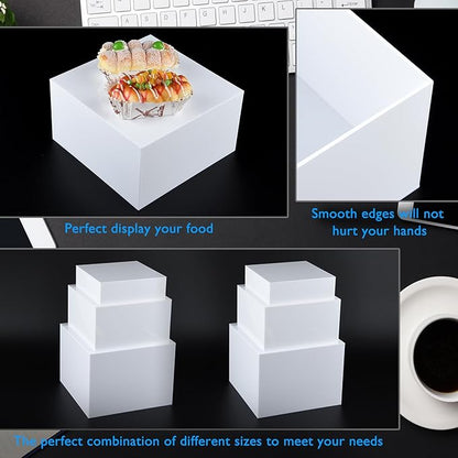 6Pcs White Buffet Risers, Acrylic Display Stand for Buffet Table Platter Parties Weddings Catering Dessert Collectibles Figures Show (6''x7''x8'')