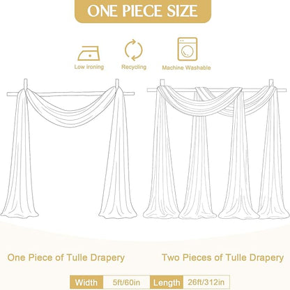 White Arch Draping Fabric for Wedding, 2 Panels 60" x 26Ft Chiffon Drapery Fabric Drapes Backdrop for Wedding Ceremony Baby Shower Bridal Shower Decoration