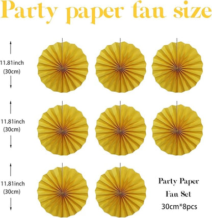 BARTHEW Yellow Birthday Decorations,DIY Yellow Paper Fans Hanging Decoration ,Party Supplies Party Fans 12in, Wedding Graduation Events Accessories 30 Color DIY Set （Yellow）