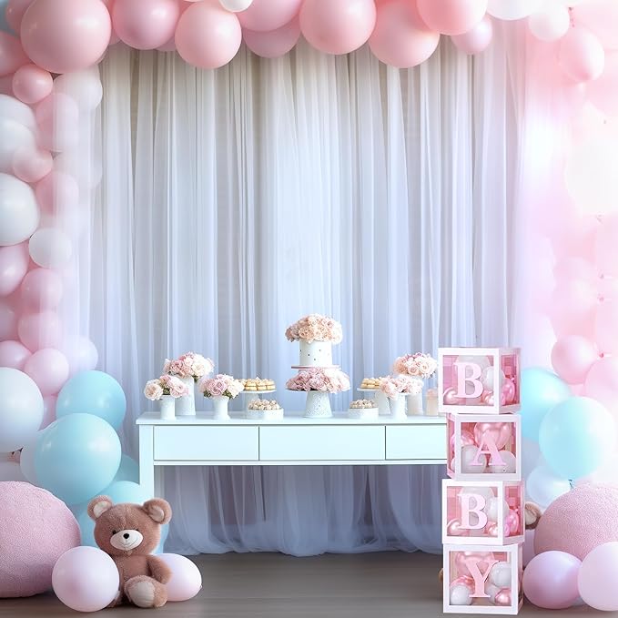 White Sheer Backdrop Curtains Tulle Backdrop Curtain for Parties Wedding White Backdrop Curtain for Birthday Party Baby Shower Photos Background Drape 20ft x 10ft(5ft x 10ft, 4 Panels)