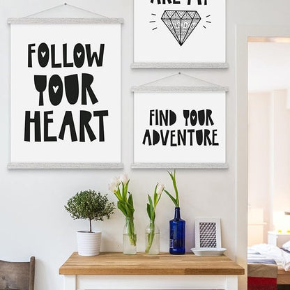 Magnetic Poster Hanger, 36x48 36x24 36x12 Poster Frame Wood Wooden Magnet Print Posters Dowel Scroll Hanger Hangers Hanging Kit for Walls Map Canvas Artwork (Grey, 36")