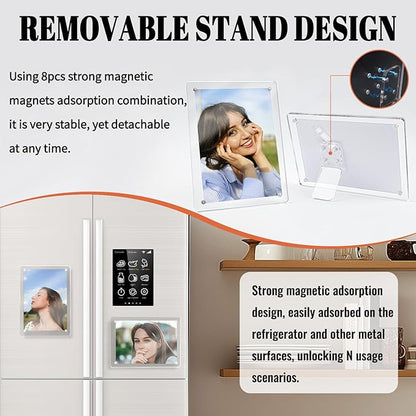 Acrylic Picture Frames 5x7 Inch Set of 3, Tabletop and Refrigerator Display Vertical and Horizontal Clear Magnetic Photo Frames with Detachable Stand for Gift, Home/Refrigerator Décor