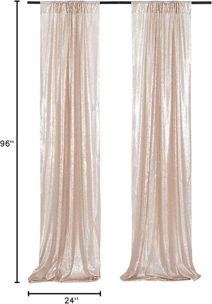 Poise3EHome Champagne Sequin Backdrop Curtains,4 Panels 2FTx8FT Glitter Background for Party Birthday Party Baby Shower Wedding Christmas Thanksgiving Holiday Festival Decor
