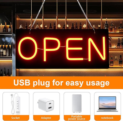 Led Open Sign for Business,OPEN and Close Double sided switching,Powered by 5V USB, And Adjustable Bright,Neon Sign for Storefront Window Glass Door Shop Store Florists Bar 15.7'' X 7''