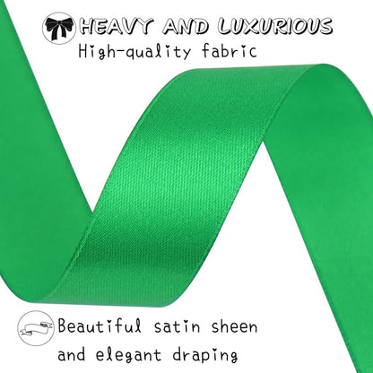 Green Solid Satin Ribbon 1 Inch 50 Yards Solid Polyester Fabric Ribbon for Gift Wrapping Wedding Christmas Baby Shower Birthday Party Decoration Handmade Immortal Flower Craft