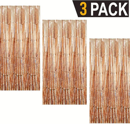 GOER 3.2 ft x 9.8 ft Metallic Tinsel Foil Fringe Curtains Party Photo Backdrop Party Streamers for Birthday,Graduation,New Year Eve Party Decorations Wedding Decor (3 Packs,Champagne Gold)