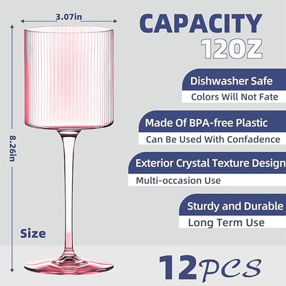 Plastic Goblets Wine Glasses - 12Oz Acrylic Wine Glasses Origami Unbreakable Clear Plastic Cocktail Glasses Recyclable Shatterproof Reusable Wine Cups for Parties & Weddings (Pink)