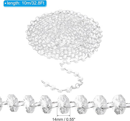 PATIKIL 14 mm Crystal Garland Strands, 32.8 Ft Acrylic Octagon Chandelier Bead Chains String for DIY Craft Wedding Party Home Decorative Jewelry Making, Clear