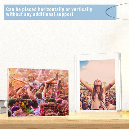 HELPLEX 5 Pack 8x10 Acrylic Picture Frames, 20mm Thicker Frameless Clear Frame, Double Sided Magnetic Frame, Free Standing Desktop Display Stand, UV Protection, Modern Style, 8x10 Size