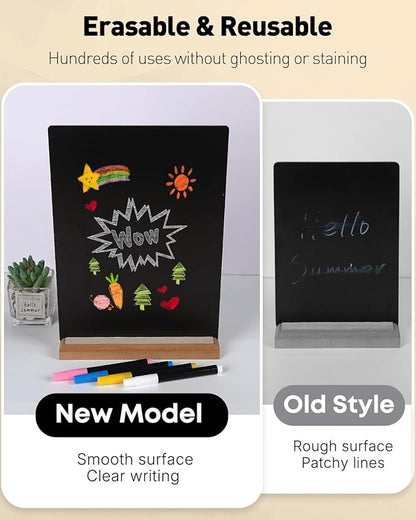 Uniclife 3 Pcs A4 Tabletop Chalkboard Sign with Stand & Chalk Markers, 8.3 x 11.7 Inch, Double-Sided Wooden Chalk Board Sign for Tables, Menu Board for Bar Restaurant Wedding