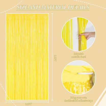 3 Pack Foil Fringe Backdrop - Pastel Yellow Shiny Tinsel Curtains for Party Decoration/Photo Booth Props - 3.3x8.2 FT Metallic Foil Backdrop for Birthday, Wedding, Graduation, Christmas.