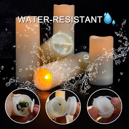 Aignis 24pcs Flameless LED Candles Battery Operated with 10-Key Remote Timer, Outdoor Waterproof Electric Lights, Warm Flickering Glow for Cozy Home/Wedding/Holiday Décor (D2.2'' x H4''/5''/6''/7'')